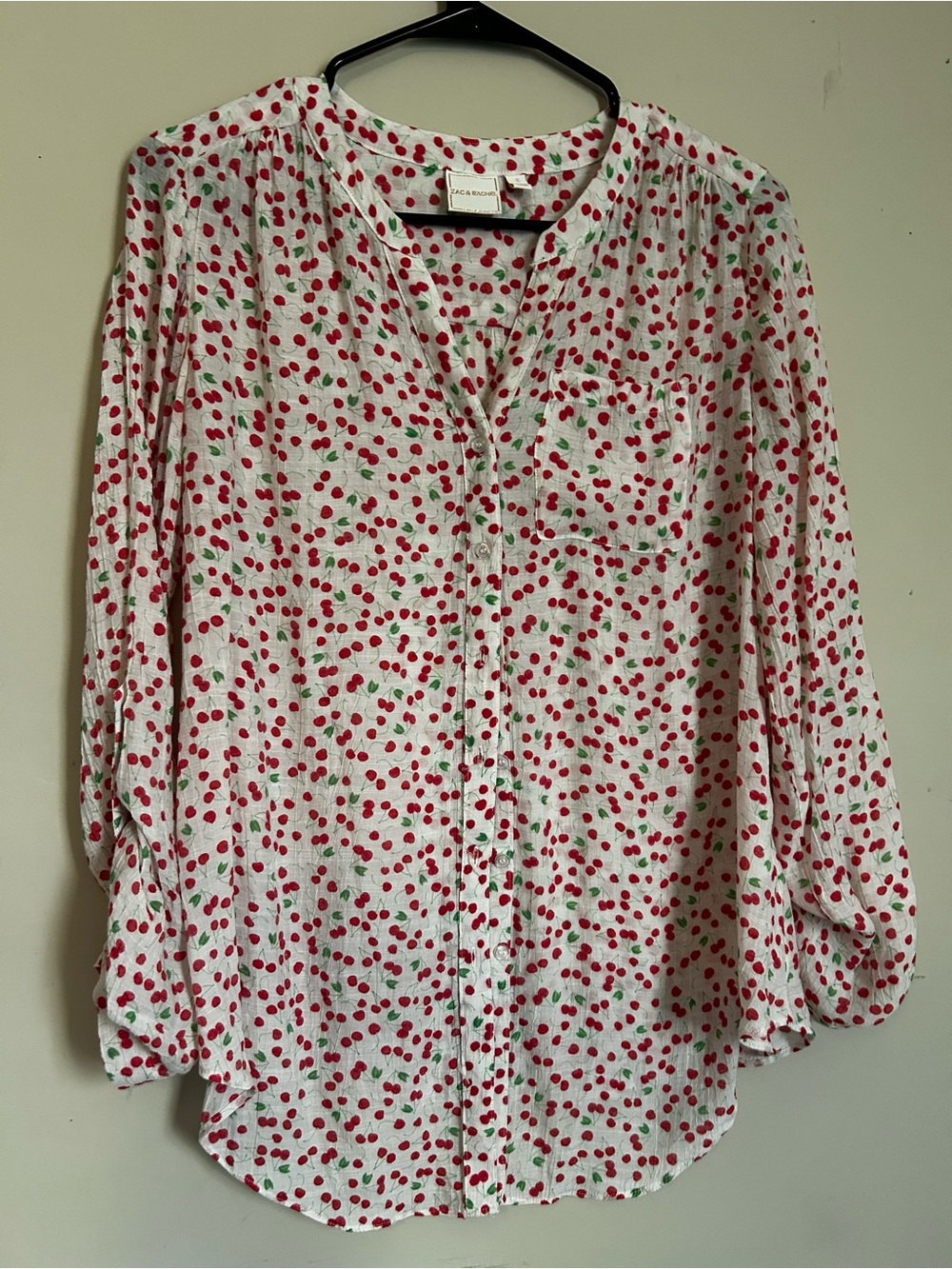 Zac & Rachel Cherry-Print White Blouse - Lightweight Women's Top